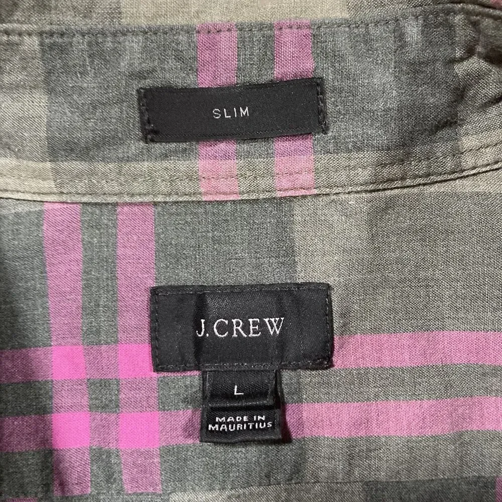 J. Crew Plaid Dress Shirt (Men’s size L) • Pink & Gray • Cotton • euc